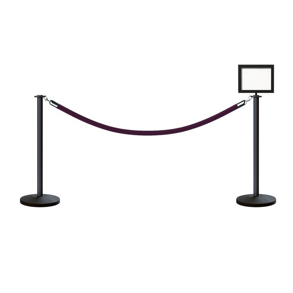 Montour Line Stanchion Post & Rope Kit Black 2FlatTop 1Purple Rope 8.5x11H Sign C-Kit-1-BK-FL-1-Tapped-1-8511-H-1-PVR-PE-PS